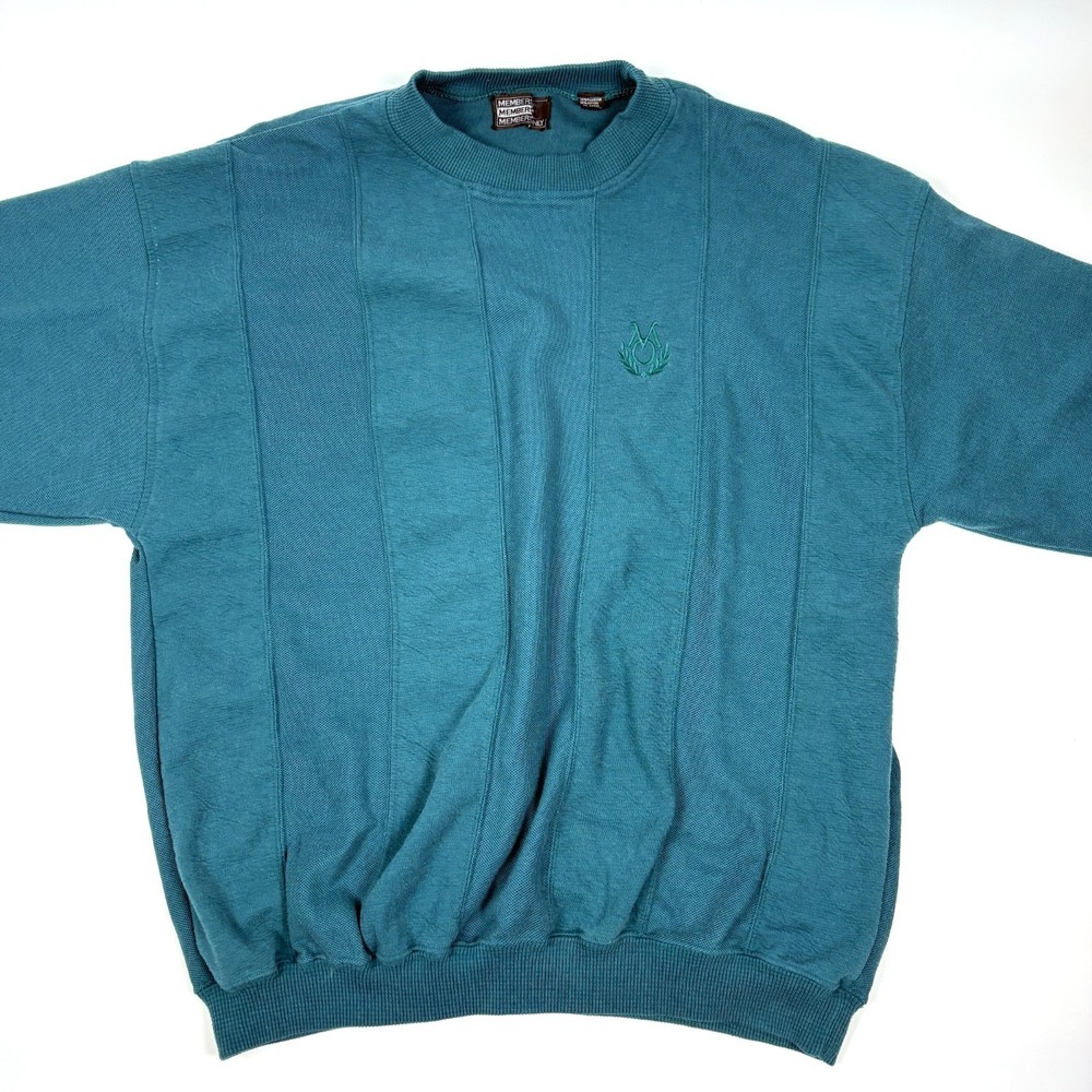 VTG‎ 80s Members Only Textured Panel Knit Pullover Shirt Mens Sz L Green Banded